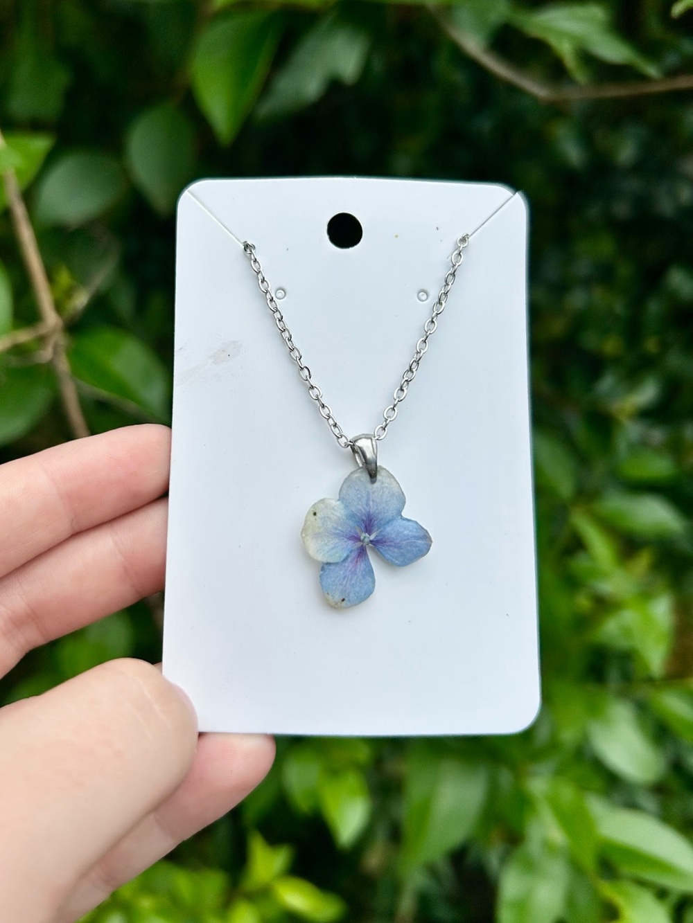 Handcrafted Blue Hydrangea Flower Pendant Necklace
